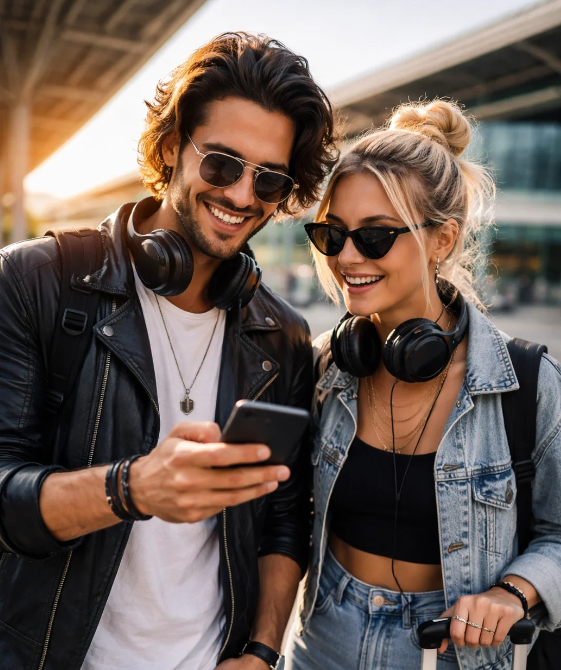 Couple using MolaHop eSIM while traveling